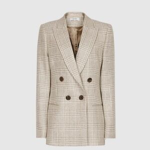 Reiss Lula checked linen blend blazer Size 6